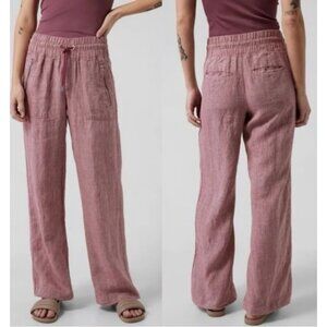 Athleta Cabo Linen Wide-Leg Pants Size 16 Tall Tawny  Rose Drawstring Waist New
